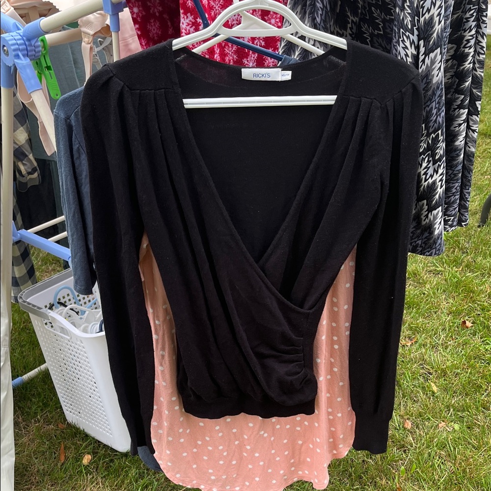 Gathered black wrap sweater